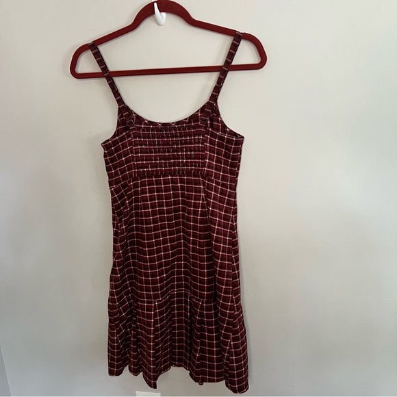 Hollister Women Size Medium Red Plaid Dress Burgundy Cotton Fall - Picture 6 of 8